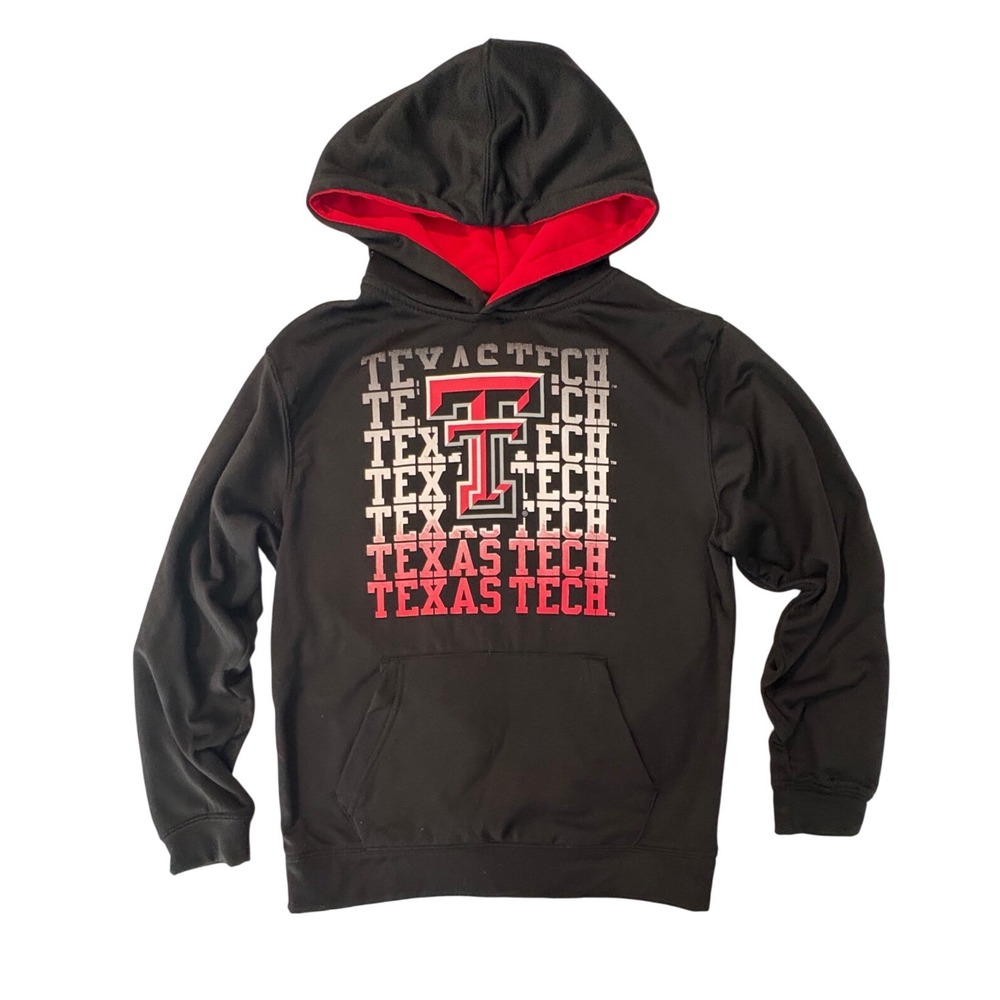 Texas Tech Red Raiders Youth Black Red Logo Hoodie Sweatshirt Kids M 12‎ 14